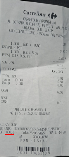 Exemplu număr bon