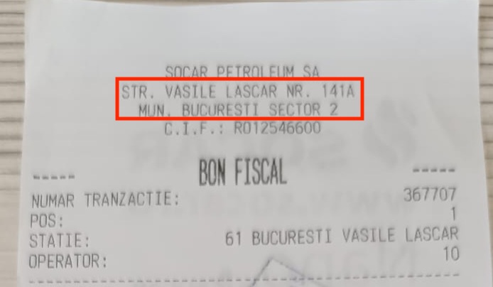 Exemplu adresă magazin pe bon